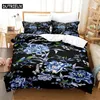 Bedding Sets 3PCS Blue Flower Home Bedclothes Super King Cover Pillowcase Comforter Textiles Set