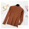 Damenpullover 5 Farben Damen Casual Herbst Winter Frauen Dicker Pullover Plovers Langarm Knopf O-Ausschnitt Chic Weiblich Slim Stricktop Dhn9J