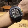 RM11 Luxury Mens Mechanics Watch Swiss Carbon Fiber Watch Mens Personality Trendy Man Cool Hollow Wine Barrel Shapess