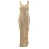 Casual Jurken Gouden Pailletten Bodycon Jurk Damesmode Glanzend Mouwloos Splice Elegant Halterriem U-hals Rits Party Club Prom