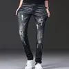 Elastic Brand Men Denim dżinsy zrujnowane High Street Fi Patch Trendy Slim Fit Cool Daily Nowe przybycie Hip Hop Pants 36RI#