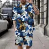 Zomer Heren Casual T-shirt Tweedelige Set Oversize Korte Mouw O Hals Tops En Shorts Mannen Pakken Mode schedel Print Mannelijke Outfits 240321