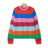 Suéteres de mujer suéter de punto colores contrastantes rayas Casual 2024 otoño cuello redondo jersey de manga larga