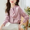 Blusas femininas qoerlin elegante designer rosa blusa feminina 2024 o-pescoço solto casual manga longa topos camisas coreano moda elegante escritório