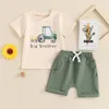 Kläder sätter baby barn pojkar shorts sätter kort ärm traktortryck t-shirt med elastisk midja sommardräkt