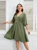 plus Size Summer Dr for Women Wrap V Neck Ruffle Sleeve Smock Boho Beach Robe O-ring Drawstring Belt Back V Cut Tie Cloth W1fG#