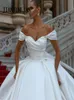 Sexy weiße Hochzeitskleider aus der Schulter Sweep Zug Braut Dr Lace Up Back Satin Hochzeit Abendkleider Plus Größe s4pJ #
