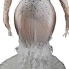 Underbar prom dres sjöjungfrulig lyxig glittrande kristaller Vit mesh svans Dr Black Girls Prom Party Formella klänningar Baofengyu D7Z7#
