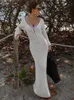 Tossy White Knit Fi Cover up Maxi Dr Женский Прозрачный V-образный вырез с вырезом Пляжный отдых Dr Трикотаж Backl Dr Y6BL #