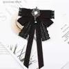 Bow Ties British and Korean Department Vintage College Geomantic Diamond Lace Bow Shirt Bow Tie Versatile Simple Brosch Accessories Y240329