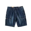Men's Shorts Heavyweight Washed Cotton Denim For Men Multi Pockets Casual Loose Straight Half Pants Distressed Summer Workwear
