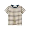 Boy210t Summer Kids Tshirt Clothing Stripe Stipe Tees Children Casual Cotton Boys8〜10 Tops Black White 240318