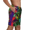 Мужские шорты Летние тренажерные залы Мужские забавные листья Цветные спортивные фитнес-классные модные пляжные шорты Повседневные удобные плавки больших размеров