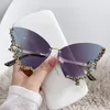 Solglasögon Rimless Overdimensionerade solglasögon Shine Y2K Vintage Fashion Diamond Butterfly Women Brand Ladies Eyewear Gafas de Sol