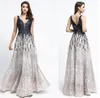 Robe De Soiree Gatsby 2019 Роскошные черные вечерние платья ALine с блестками yousef aljasmi сексуальные платья для выпускного вечера с v-образным вырезом и бисером, кристально-арабские платья7541343