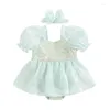 Clothing Sets Baby Girls Romper Dress Outfits Puff Sleeve Mesh Layered Tutu Bodysuit Princess With Headband Set