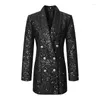 Women's Suits JUNE LIPS 2024 Spring Black Sequin Double Button Suit Coat High Quality Wholesale