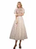 Champagne Women Midi Dres pour l'engagement Vintage High Neck Neck A-Line-Linet Lace Mariage Party Dres 52i5 #