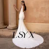 lsyx Deep V-Neck Simple Sleevel Crepe Butt Mermaid Wedding Dr OpenFloor Length Court Train Bridal Gown Custom Made 04Ou#