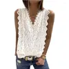 Damesblouses Elegante tanktop Damesblouse Kantborduurwerk Witte shirts Feminina Sexy V-hals Mouwloos Zomertops Dames Casual