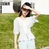 Women's T-Shirt Semir Short Sleeve Shirt Women Short V Neck Bubble Sleeve 2023 Summer New Texture Top Blouse Fashion24329