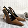Designer shoes Designer heels Slim Heel Back Strap Sandals Womens Gold Heel Pointed High Heels Women's Chic Super Hot Single Shoes