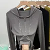 Women's T Shirts Spring Autumn Thin Solid Color Hooded Sweatshirts Ladies Long Sleeve Tops Fashion 2024 Patchwork Zipper Clothing