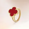 Designer Van High Edition Clover Ring End Fashion Versatile 18k Natural White Fritillaria Red Agate i