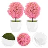 Decorative Flowers 2 Pcs Plant Simulated Potted Office Fake Bonsai Faux Plants Indoor With Pink Artificial For Home Decor