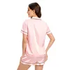 Home Kleding Lente Zomer Roze Nachtkleding Pijamas Pak Zwart Satijn Vrouwelijke Pyjama Set Korte Mouw Nachtkleding Losse Casual Loungewear Pyjama