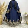 Etniska kläder ramadan kimono hijab mantel muslimska abaya klänning dubai långärmad applikation svart marockansk kaftan kalkon afrikanska klänningar för