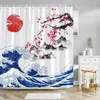 Shower Curtains Chinese Landscape Painting Curtain Ink Polyester Fabric Washable Bath Bathroom Decor