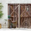 Занавеска для душа, винтажная деревянная дверная занавеска, ферма, сарай, колесо, подкова, пентаграмма, деревенская доска, домашний набор украшений для ванной комнаты