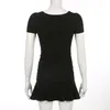 Zoki Ruched Black Dr Women Square Collar Slim Mini dr Summer Korean fi Folds Bodyc Sundr M1pn＃