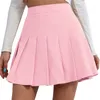 Röcke Einfarbig Süße Mini Für Mädchen Frauen Hohe Taille Falten Rock Y2k Sommer Casual Kawaii A-Line Plaid Schwarz Tennis