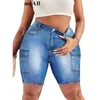 Kvinnors plus storlek Casual Denim Shorts, Wed Pip Butt Fly Denim Shorts with Flap Pockets G9GM#