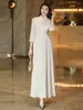 Sukienki swobodne kobiety wiosna letnia chińska sukienka moda moda cheongsam kołnierz wysoko talia biała elegancka wykwintna szczupła