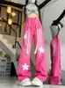 Damesjeans Vintage trekkoord Roze Y2k Baggy Dames Amerikaanse stijl Star Printing Streetwear denim broek Hoge taille broek