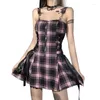 Casual Dresses Summer Spicy Girl Style Slim Fit Plaid Dress Fashionable Sexy Zipper Design A-line Short Skirt For Women