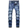 Y2K Jeans da uomo Jeans strappati da uomo nuovi Jeans skinny da uomo di lusso Pantaloni con fori azzurri Pantaloni da uomo slim fit elasticizzati di qualità