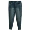 Printemps Automne 100kg Simple Denim Cheville-Longueur Crayon Pantalon Plus Taille Femme Casual Slim Blanchi Stretched Jeans 1739 U3RK #