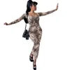 Женское модное повседневное платье Fengins с квадратным вырезом и длинными рукавами, 468953