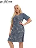 Lih Hua Kvinnors plus -denim Dr Autumn Chic Elegant Dres för knubbiga kvinnor Cott Woven Dr 517Q#