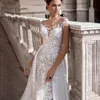 wedding Dr 2024 Short Sleeves Lacde Appliques Mermaid Bridal Dr With Detachable Train Over skirt Lace Wedding Gowns c6w8#