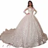 Luxe dentelle appliqué mariage Dres robes de mariée 3D Frs perlé Lg manches mariage sexy Dres robes De Novia K0KT #