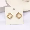 Nuovi orecchini Moda semplice Fashionmonger Metallo placcato oro intarsiato Zircone quadrato Orecchini con lettera dell'alfabeto da donna