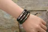 Pulseiras pulseiras para mulheres 6 mm de pedra fosca 3 fios embrulhadas pulseiras multicamadas BOHO Bracelet de couro de jóias artesanais