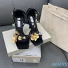 Designer Sandaler Luxury Dress Shoes Gold Flower High Heels Black Womens Open-Toe Evening Shoes 9cm Storlek 35-40