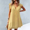 Casual Dresses Loose Floral Holiday Beach Dress Women V Collar Sexy Short Sleeved Chiffon Summer Woman'S