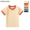 100% Cotton Small Children Summer Short Sleeve T shirt Boys Girls Color Matching Soft Comfy Tops Tees Kids T-shirts Casual 240318